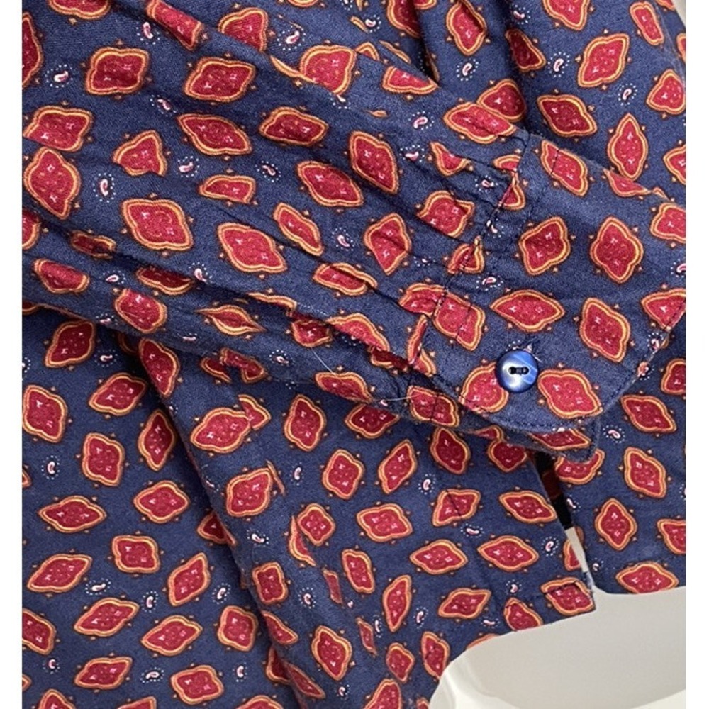 Vintage Top Lace Collar Paisley Print S Long Puff Sleeves Blue Red Button Up Y2K - Picture 5 of 12